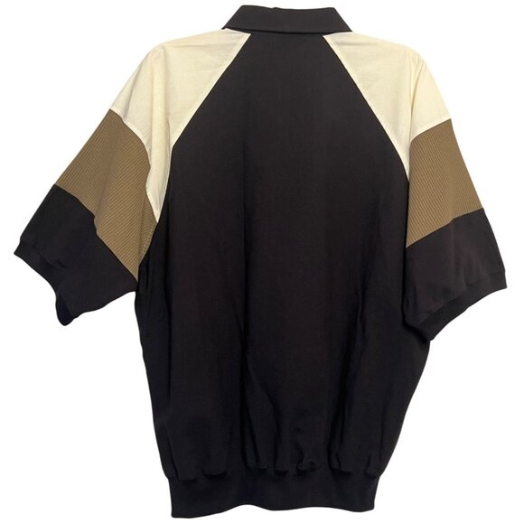 NWT VTG Men's Store Sears L Color block Short Sleeve Polo Zipper Ribbed Texture - Picture 2 of 16